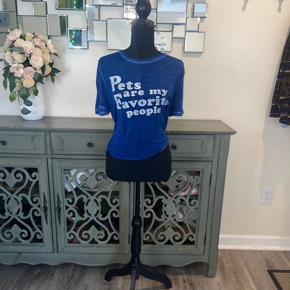 Sheer Blue Graphic Tee with White Text